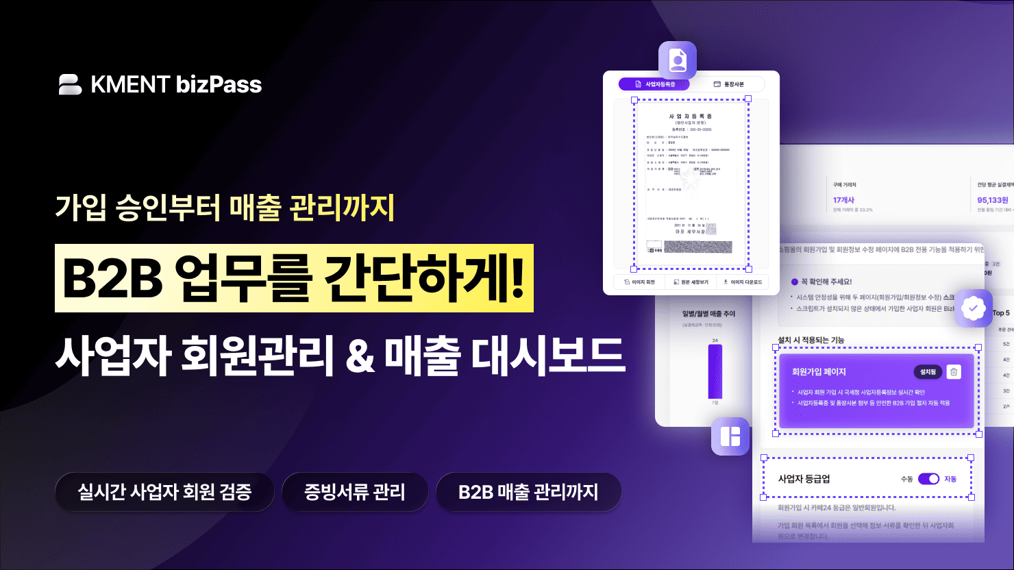 KMENT BizPass | 쇼핑몰 B2B 사업자 회원·매출 관리 솔루션